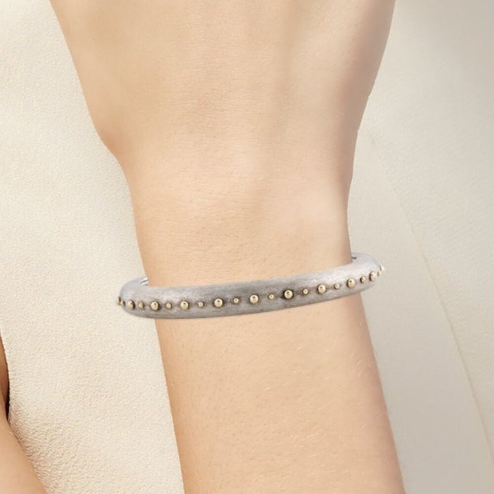 JOHN HARDY STERLING SILVER & 18K YELLOW GOLD DOT BRUSHED KICK CUFF BRACELET - Picture 7 of 11